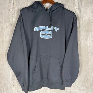 Split Skateboards Vintage Hoodie Mens Large Black Blue Embroidered Logo Pullover